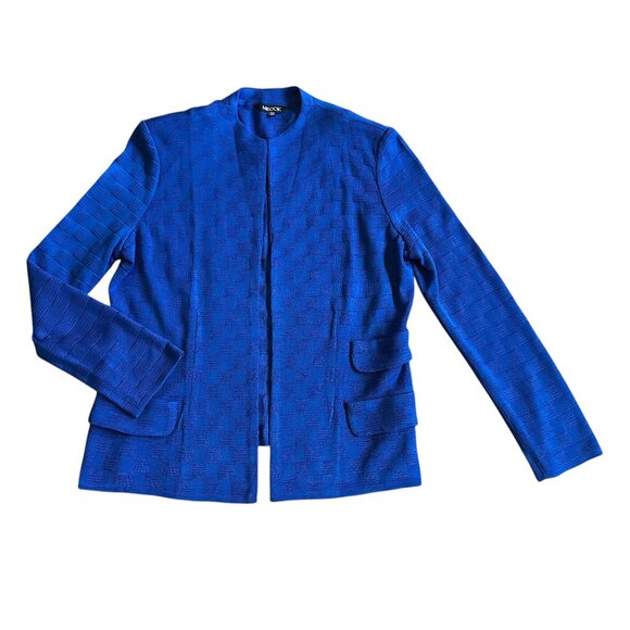 Misook Blue Textured Open-Front Cardigan Sweater Jacket Stretch Petite Medium - Picture 1 of 11